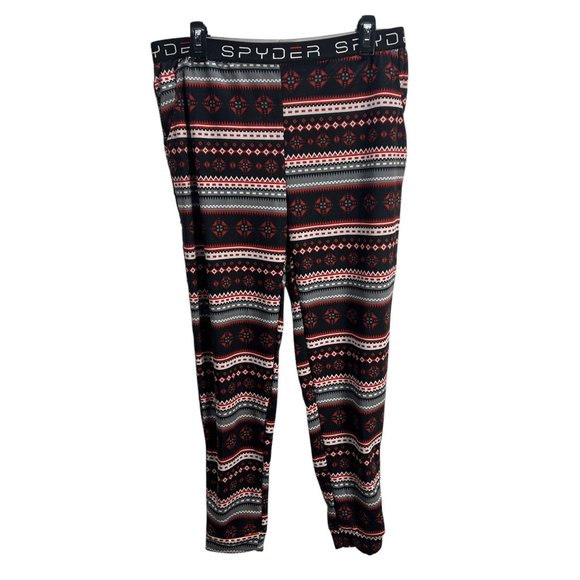 Spyder Mens Nordic Print Thermal Leggings XL Red Grey Elastic Waist Boho Tribal - Picture 1 of 12